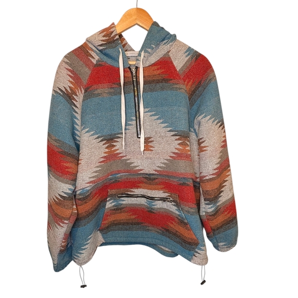 Miss Sparkling Tops - Miss Sparkling Southwest Western Print Pullover Quarter Zip Hoodie Size XL